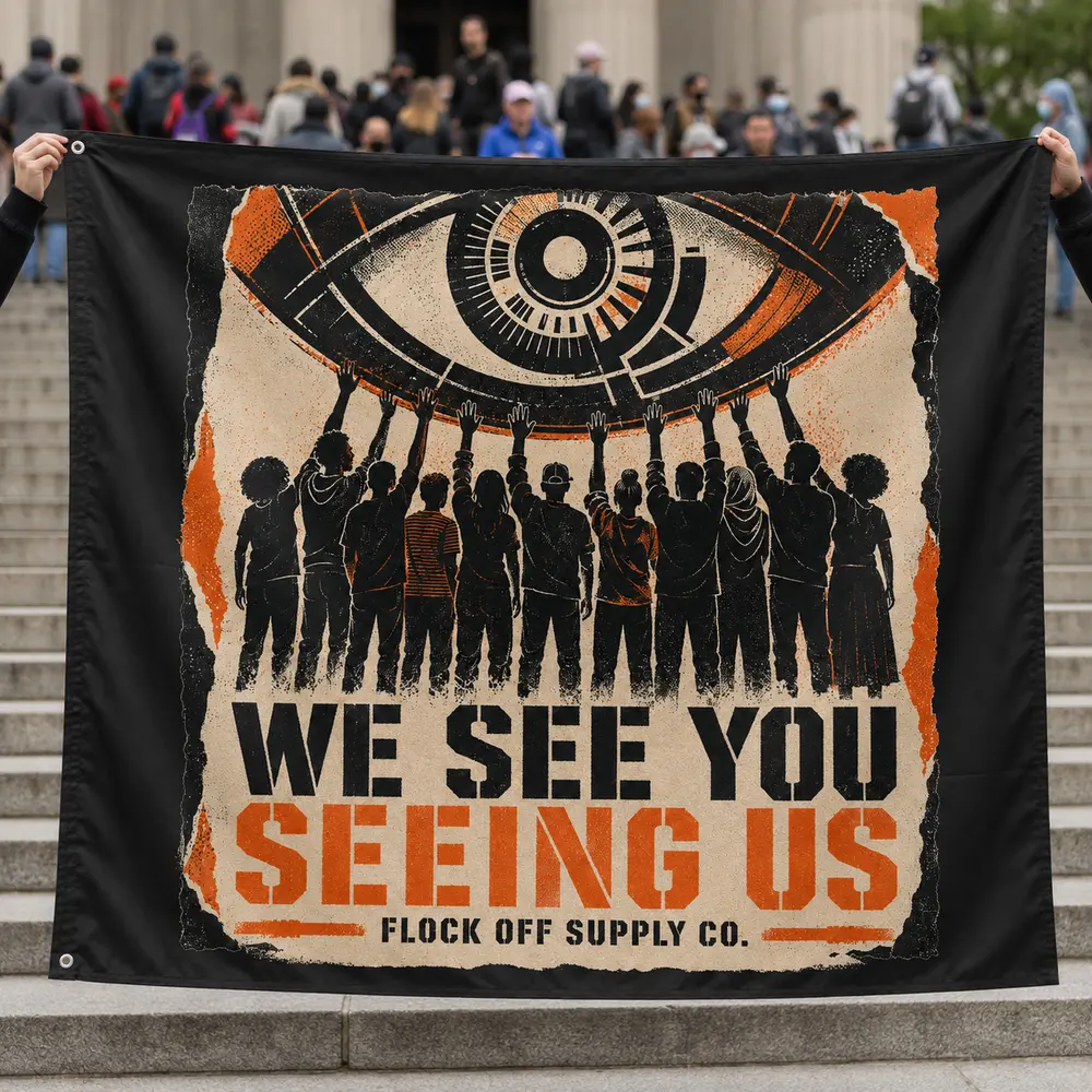 All-Seeing Eye Protest Flag shown as the actual Fabric Flag