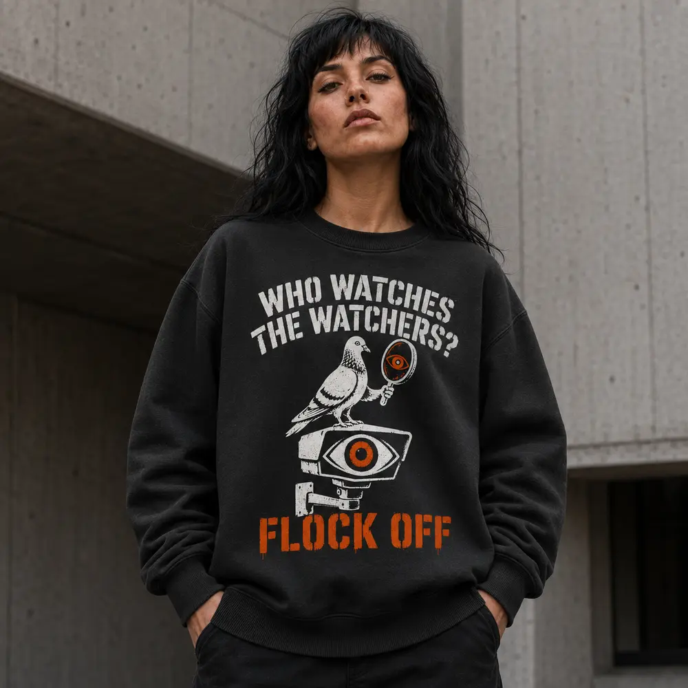 Who Watches The Watchers Crewneck shown as a Garment-Dyed Crewneck